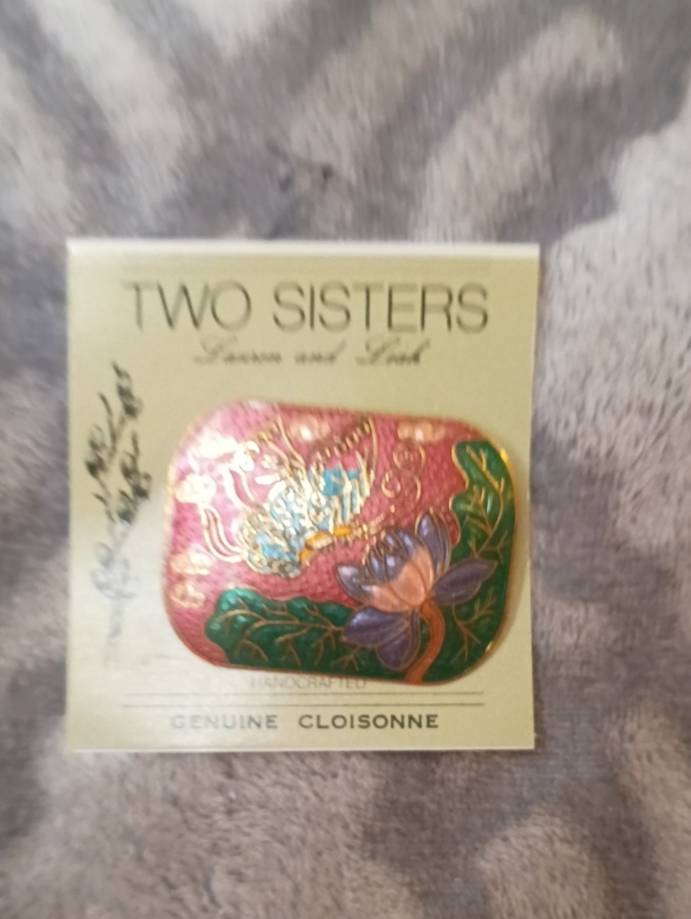 Two Sisters Pink Floral Cloisonné Brooch